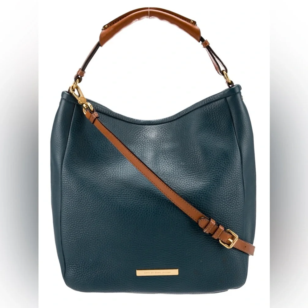 Marc Jacobs Blue Pebbled Leather Hobo Shoulder Bag with Long Strap